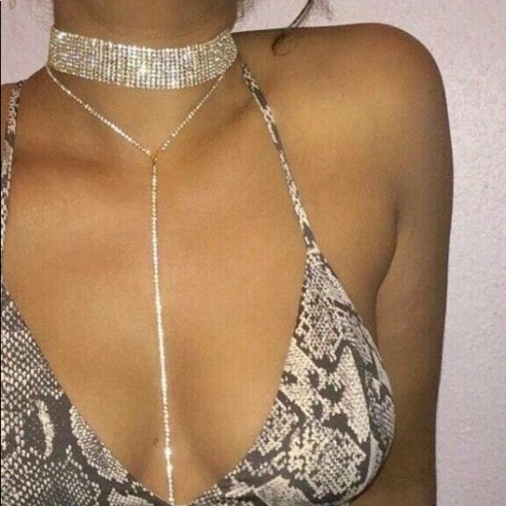 Stunning Diamond Choker with Drop Chain - Picture 2 of 7